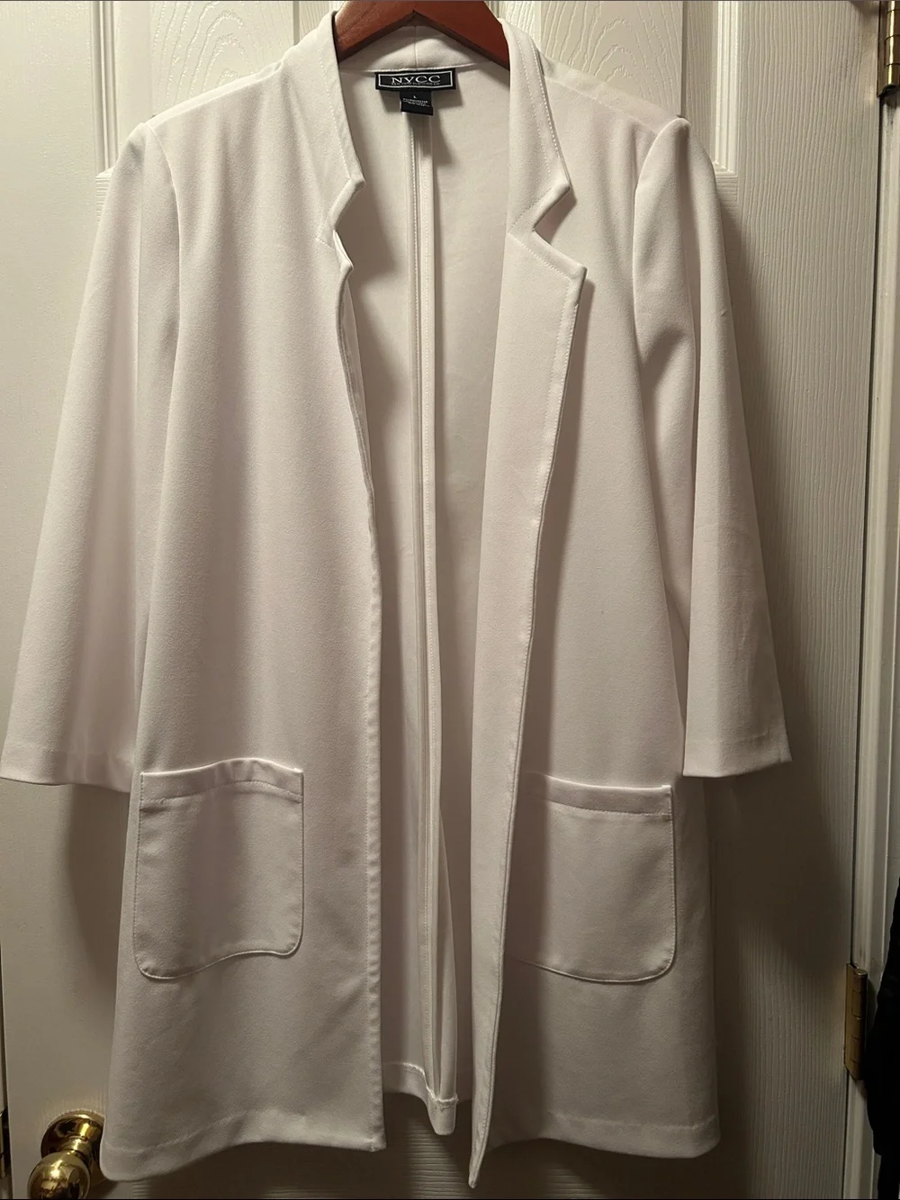 New York & Company Women's Cream Open-Front Long Blazer Jacket Size L
